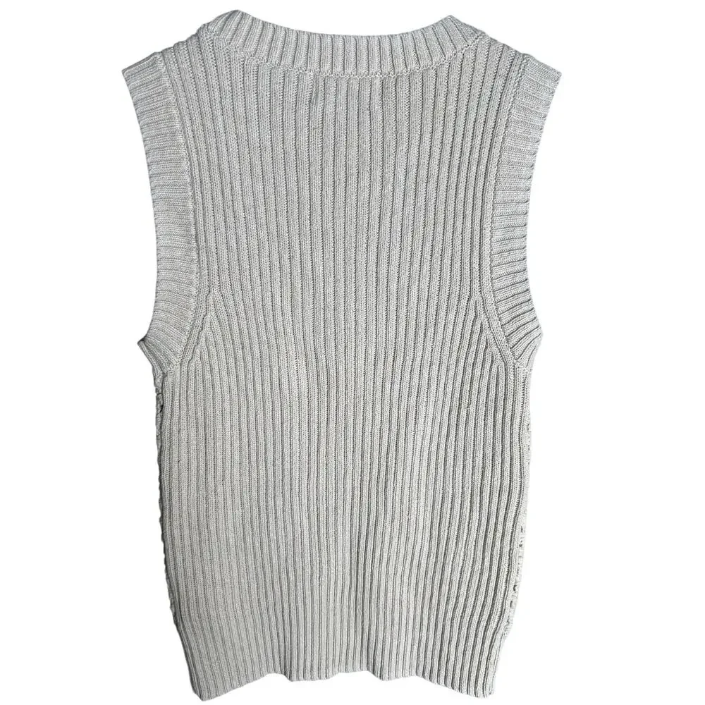 Evereve XS Vest Knit Patterned 100% Cotton Tia Crochet